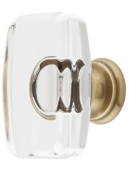 Windsor Crystal Glass Cabinet Knob - 1 5/8 inch x 1 1/8 inch in Antique Brass.